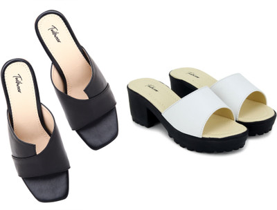 Todhwear Women Heels(Black, White , 8)