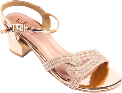 BELLAPASO Women Heels(Gold, Pink , 6)