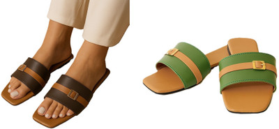 Dualstep Women Flats(Brown, Green, Brown , 6)
