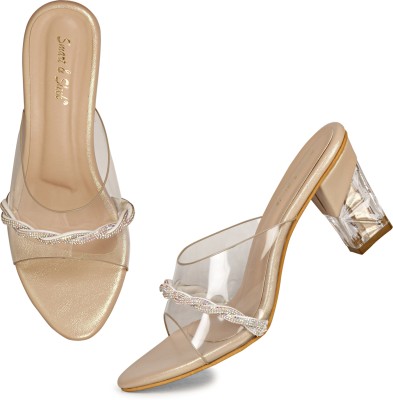 Smart & Sleek Women Heels(Beige, Gold , 4)