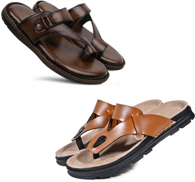 Walkivo Men Sandals(Brown, Tan , 8)