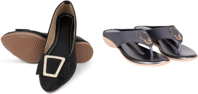 PMS Women Wedges(Black, Grey , 7)