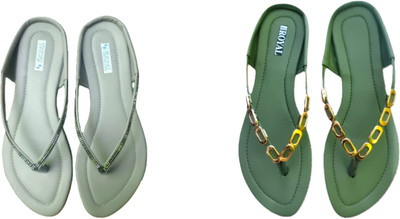 Nicesteps Women Flats(Green , 6)