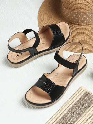 Picson Stylish Sandals with Extra Soft Cushioning for All-Day Comfort Women Flats(Black , 5)
