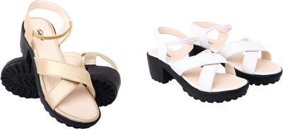Todhwear Women Sandals(Gold, White , 7)