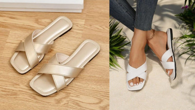 R F C Women Flats(Gold, White , 6)