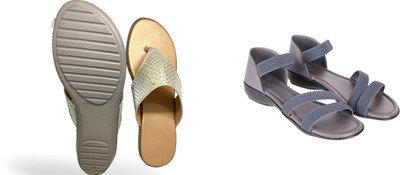 PMS Women Wedges(Grey, Beige , 6)