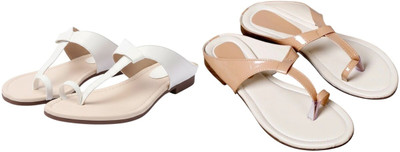 Kuhu Creations Women Flats(White, Beige , 5)