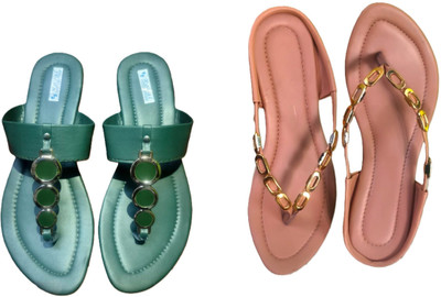 Nicesteps Women Flats(Green, Pink , 9)