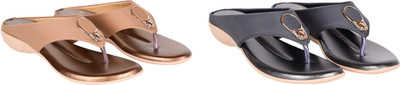 PMS Women Wedges(Brown, Grey , 4)