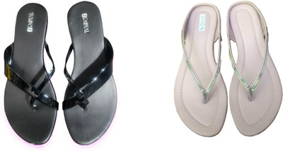 Nicesteps Women Flats(Black, Beige , 7)