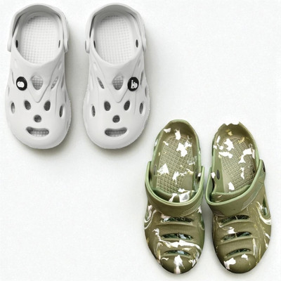 Monrav Men Clogs(Off White, Green , 8)