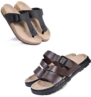 Walkivo Men Sandals(Brown, Black , 9)