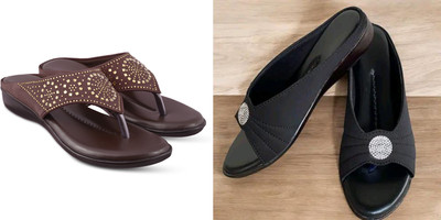 hunyza footwear Women Flats(Brown, Black , 5)