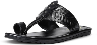 LOUIS STITCH Lightweight Open Toe Kohlapuri Style Leather Men Sandals(Black , 8)