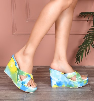 jm looks Women Wedges(Blue , 7)