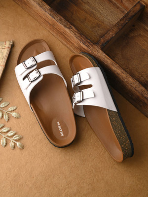 KILLER Stylish Dual Strap Buckle Design Women Flats(White , 5)