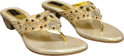 Hafiz footwear Women Heels(Gold , 10)