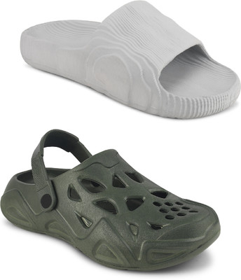 Cogs Men Sandals(Grey, Olive , 9)