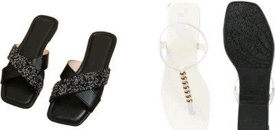 NMP Women Flats(Black, White , 6)