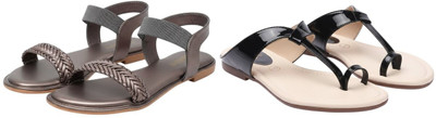 Kuhu Creations Women Flats(Black, Grey , 6)