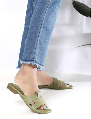 heighten Women Flats(Green , 8)