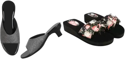 Komfy Women Heels(Grey, Multicolor , 4)