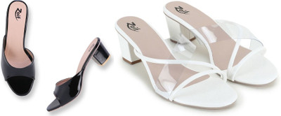Zaif Women Heels(White, Black , 7)