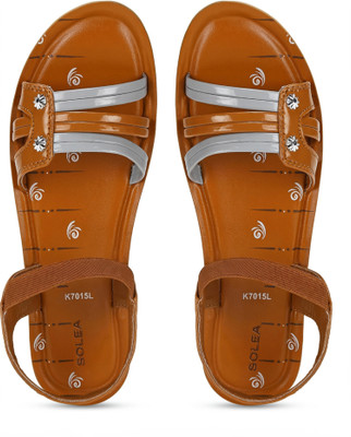 Paragon K7015L Women PU Sandal Comfortable Soft Cushion Leather Flats I Easywear Slip On Women Flats(Tan , 4)