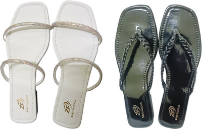 Zastfashion Women Flats(Black, White , 6)