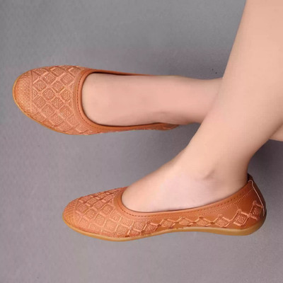 NOWRY Jaipuri Embroidery Ballerinas / Girls Stylish Juttis For Wedding Party / Womens Women Bellies(Brown , 6)