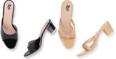 Zaif Women Heels(Black, Beige , 5)