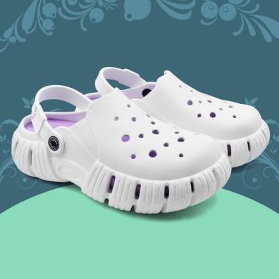 RADDZ SPORTS Women Clogs(White, Purple , 5)