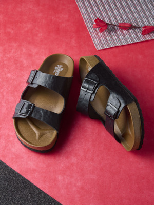 Roadster Stylish Dual Strap Buckle Design Men Flats(Black , 7)