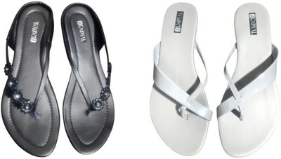 Nicesteps Women Flats(White, Black , 9)