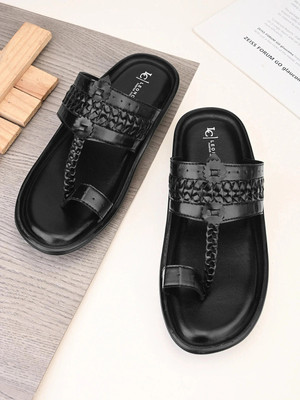 LEONCINO Sandals | Trendy Chappal | Comfortable Daily Ethnic Wear Casual Gents Slippers | Men Sandals(Black , 7)