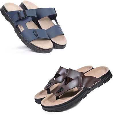 Walkivo Men Sandals(Blue, Brown , 9)