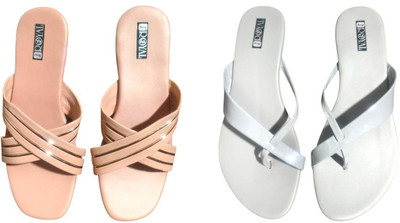 Nicesteps Women Flats(White, Pink , 9)