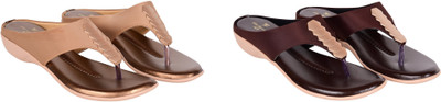 PMS Women Wedges(Brown, Maroon , 4)