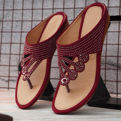 MADAM MAYA Women Flats(Maroon , 7)