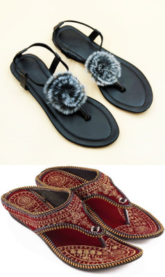 RTC ROYAL TRADING COMPANY Women Flats(Red, Black , 5)