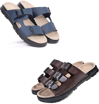 Walkivo Men Sandals(Blue, Brown , 9)