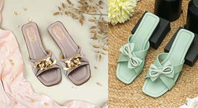 R F C Women Flats(Grey, Green , 7)