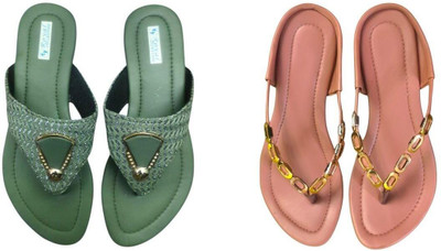 Nicesteps Women Flats(Green, Pink , 7)