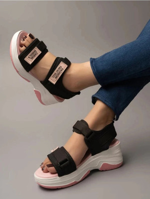 Shozie Women Wedges(Black, White, Pink , 8)