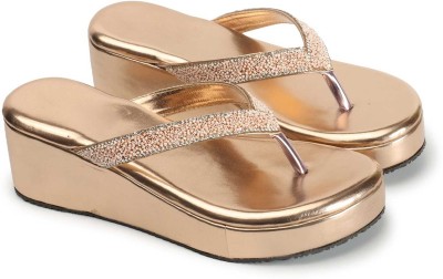 H.M.LADIES Women Wedges(Gold , 8)