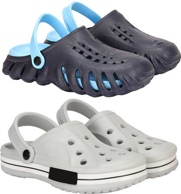 RIFOF Men Clogs(Blue, Grey , 8)