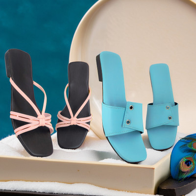 SAYERA Women Flats(Blue, Pink , 4)