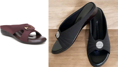 hunyza footwear Women Flats(Black, Maroon , 8)