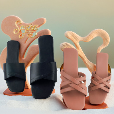 SAYERA Women Flats(Black, Pink , 7)